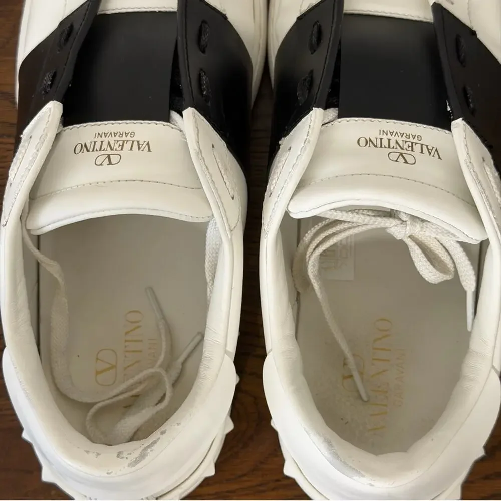 Valentino Rockstud Open Leather Sneakers IT 44.5 White Black Colorblock